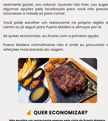 Página real do roteiro com recomendações de restaurantes